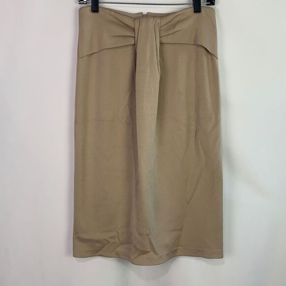 St. John tan pleated bow front pencil skirt - Picture 1 of 7
